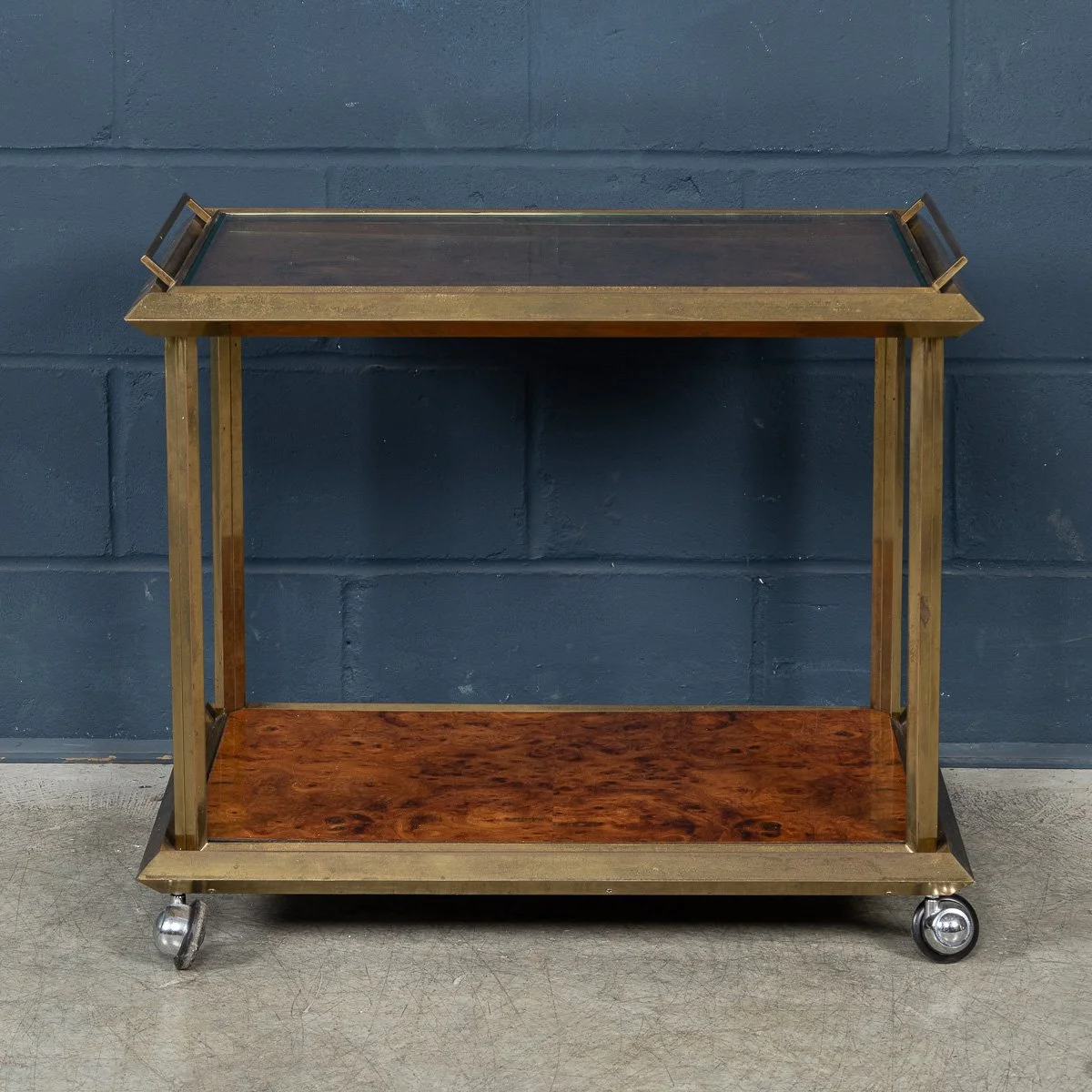 PUSHKINS.COM - B11472 - 20thC ITALIAN BRASS & BURR WALNUT DRINKS TROLLEY c.1970 - 09.jpg