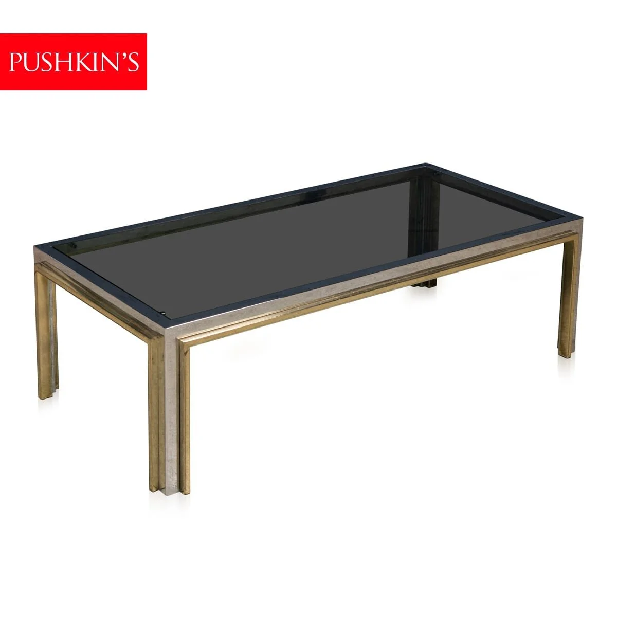 PUSHKINS.COM - B12265 - VINTAGE 20thC BRASS, CHROME & GLASS COFFEE TABLE BY BELGO CHROM, BELGIUM c.1970 - 02.jpg