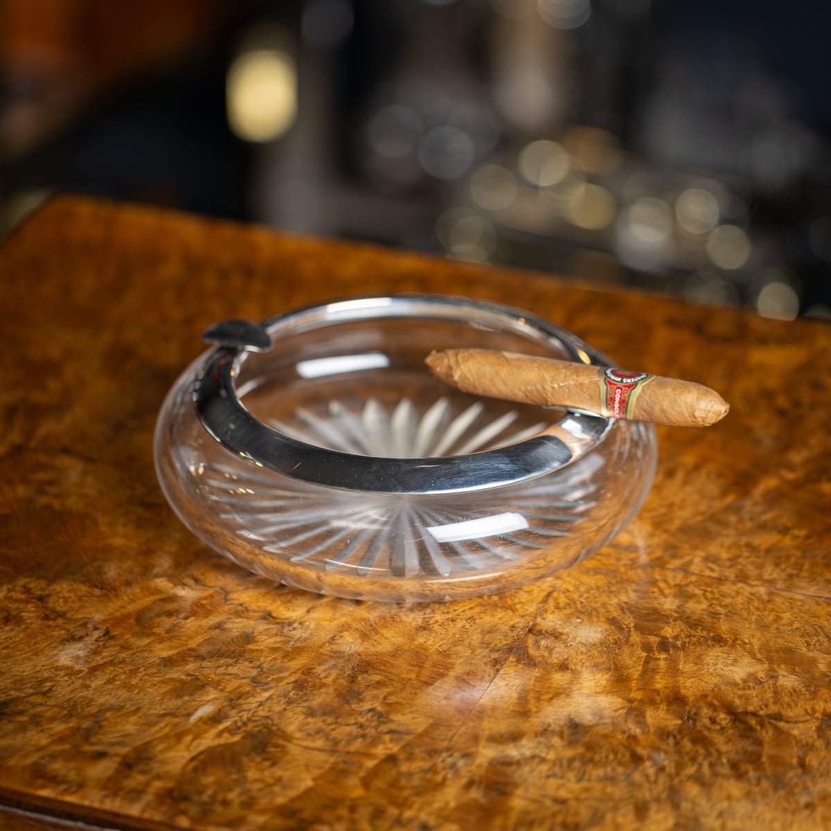 PUSHKIN'S - ANTIQUE 20thC GERMAN SOLID SILVER & CUT GLASS CIGAR ASHTRAY c.1910 - 2.jpg
