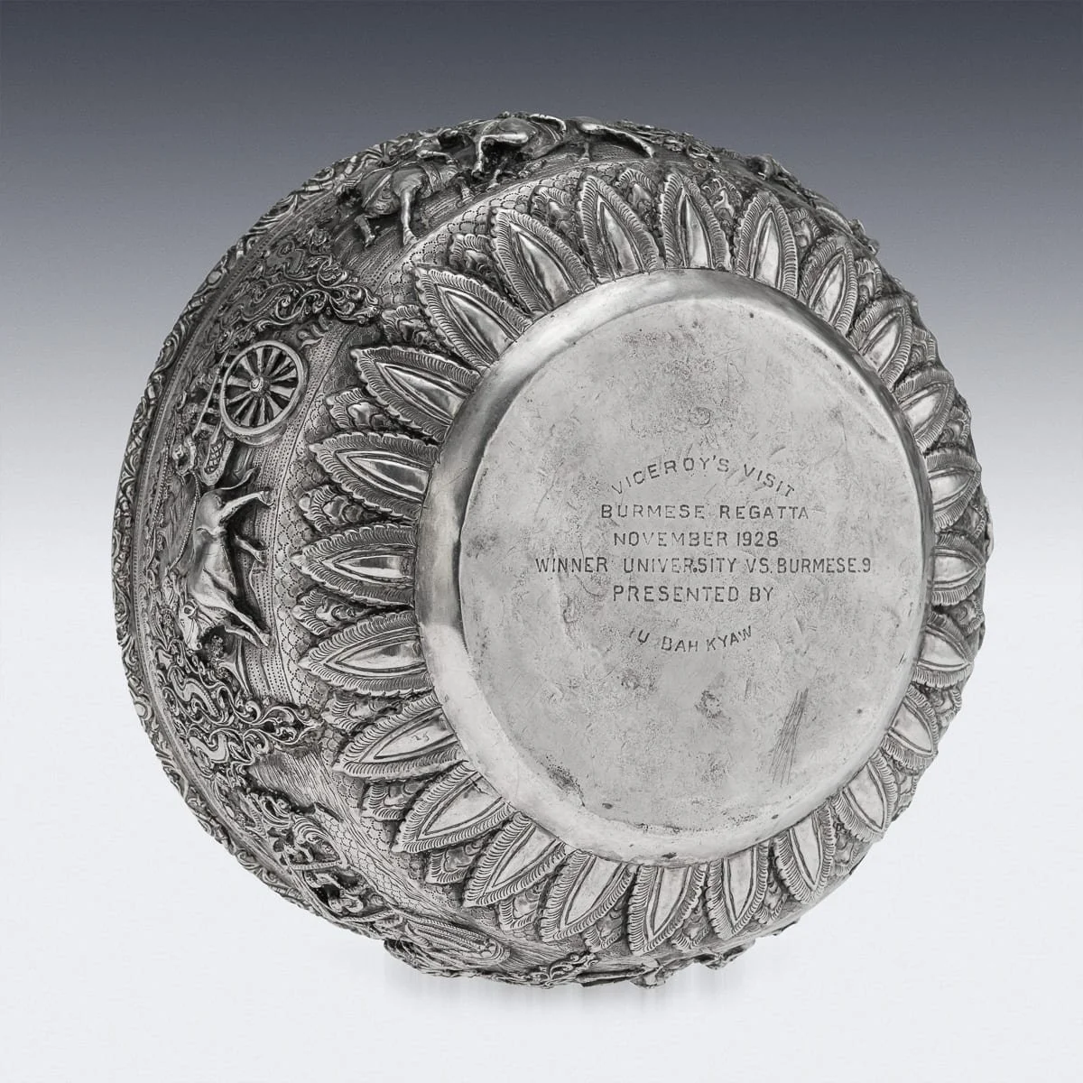 PUSHKINS.COM - A00173 - ANTIQUE 20thC BURMESE REPOUSSÉ SOLID SILVER "JATAKA TALES" BOWL c.1910 - 08.jpg