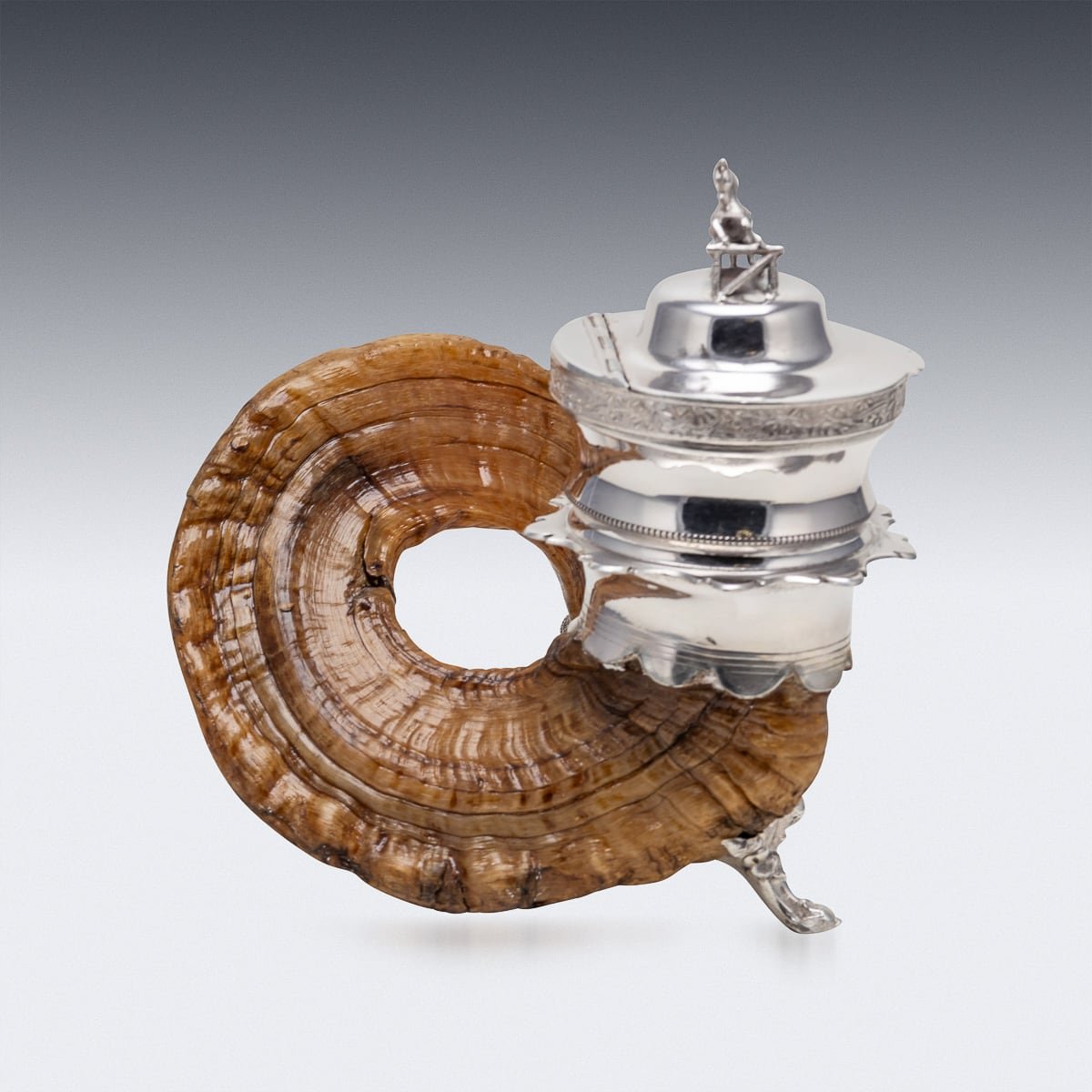 PUSHKINS.COM - ANTIQUE 19thC VICTORIAN RAMS HORN & SILVER PLATED TABLE SNUFF MULL c.1880 - 1199.jpg
