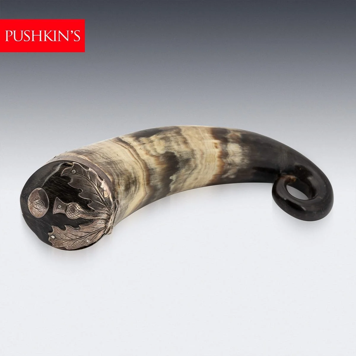 PUSHKINS.COM - B11488d - ANTIQUE 19thC SCOTTISH SILVER MOUNTED HORN TABLE SNUFF MULL c.1829 - 02.jpg