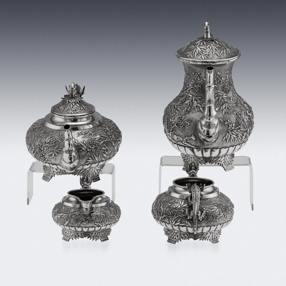 PUSHKINS.COM - A00130 - ANTIQUE 19thC CHINESE EXPORT SOLID SILVER FOUR PIECE TEA SET, WANG HING c.1880 - 07.jpg