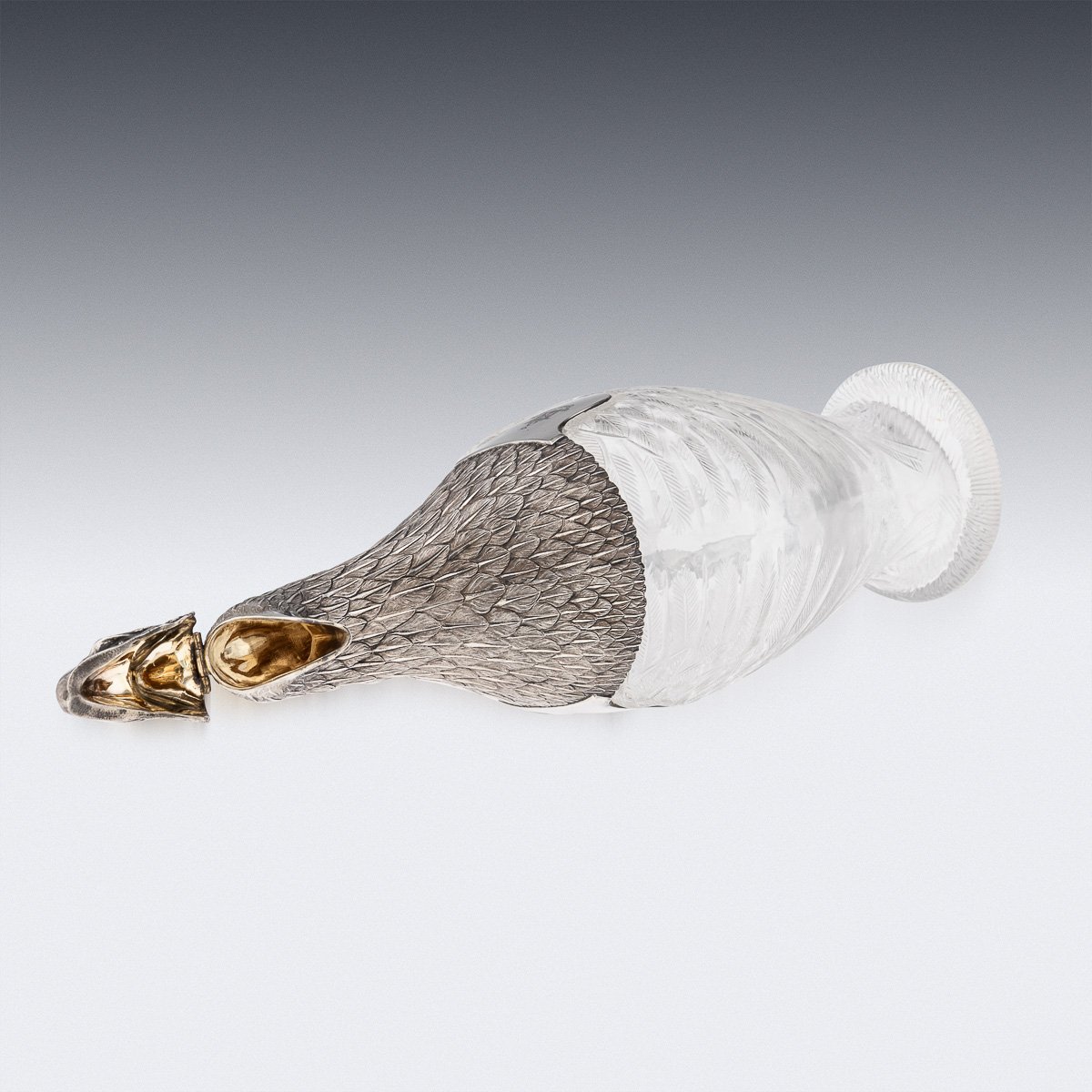 PUSHKINS.COM - A10443 - ANTIQUE 20thC NOVELTY ORNATE HAWK EAGLE SOLID SILVER & GLASS CLARET JUG c.1906 - 08.jpg