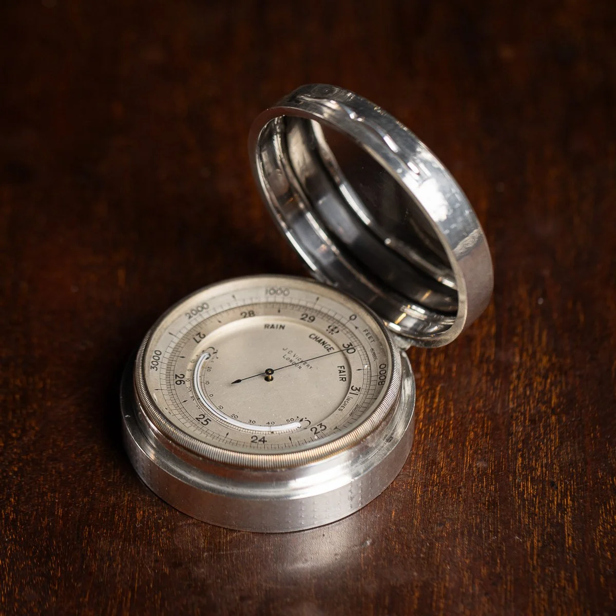 PUSHKINS.COM - D11352 - ANTIQUE 20thC ENGLISH SOLID SILVER BAROMETER & THERMOMETER, J.C VICKERY c.1912 - 03.jpg