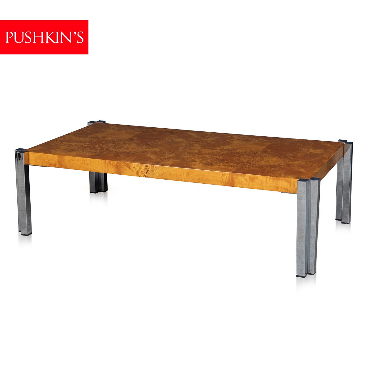 PUSHKINS.COM - B11293 - VINTAGE 20thC ITALIAN CHROME & BURR WALNUT COFFEE TABLE c.1980 - 02.jpg