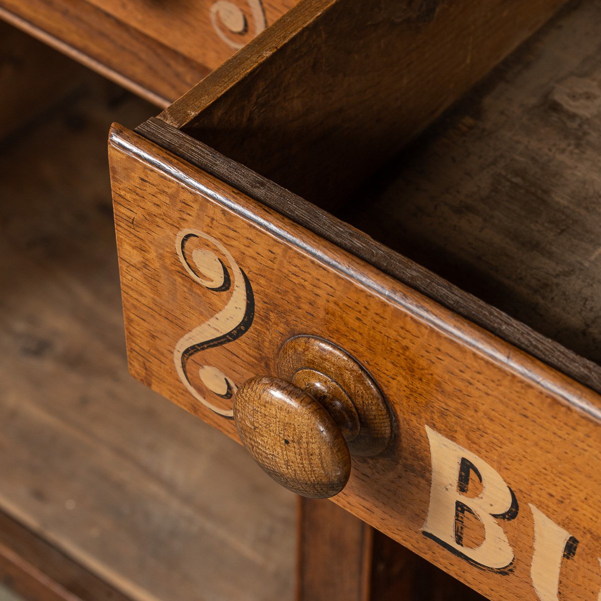 PUSHKINS.COM - D11137 - ANTIQUE 19thC VICTORIAN SOLID OAK & GLASS DRESSER, LATER PAINTED c.1880 - 16.jpg