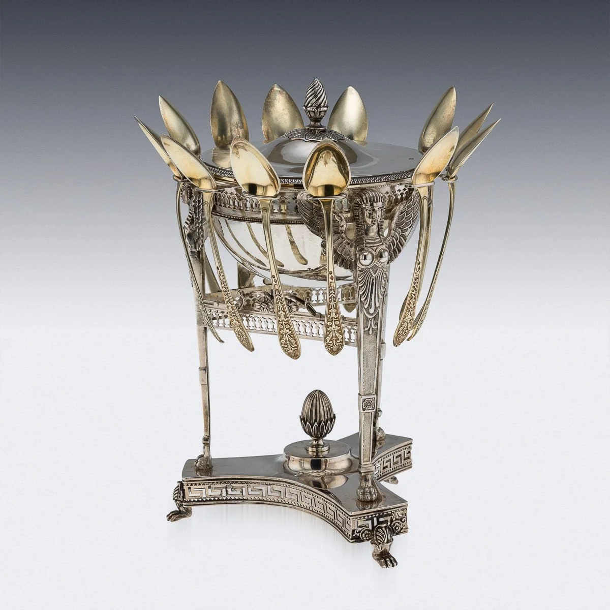 PUSHKINS.COM - N12170 - ANTIQUE 19thC FRENCH EMPIRE SOLID SILVER CONFITURIER & TWELVE SPOONS SET c.1800 - 06.jpg