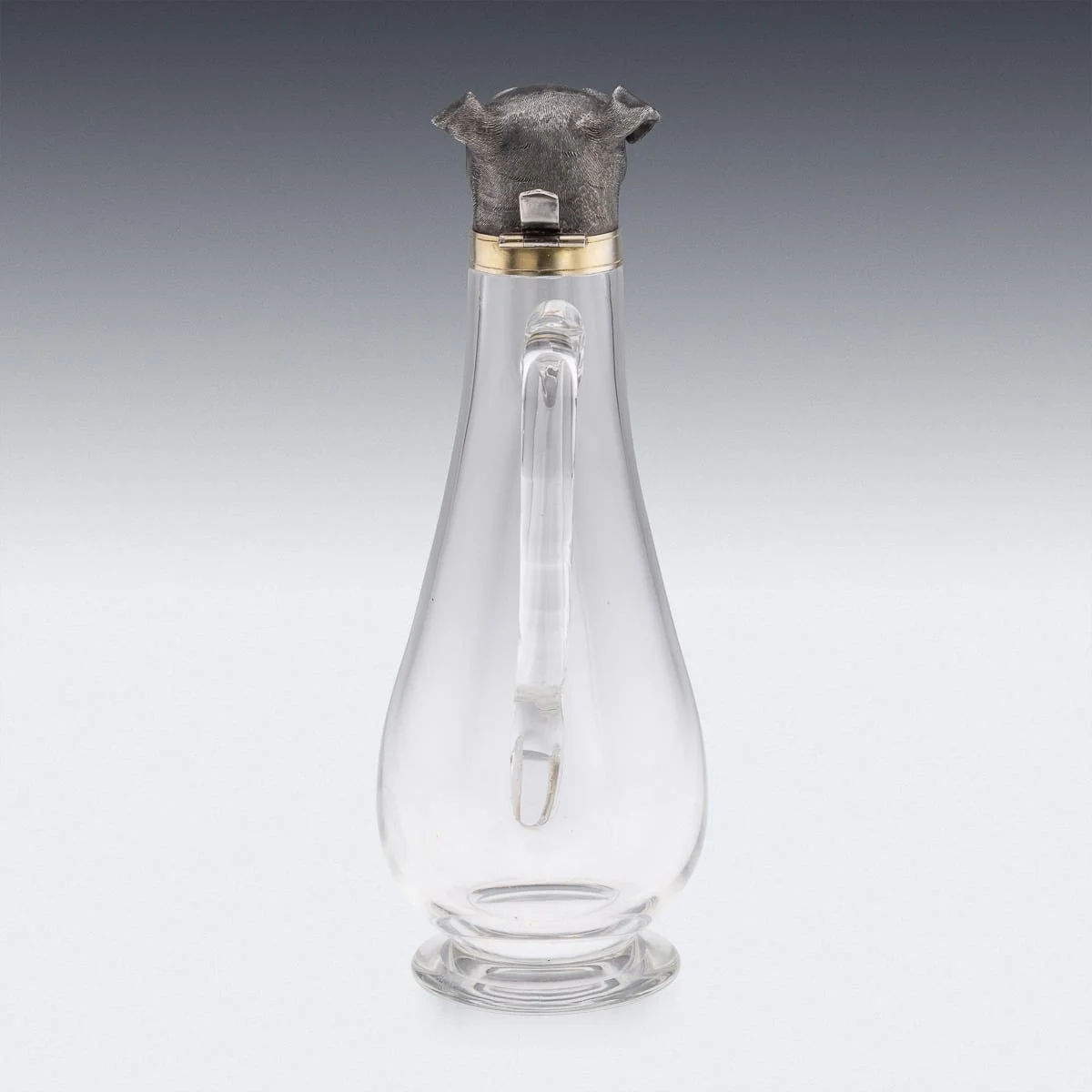 PUSHKINS.COM - J11562 - ANTIQUE 19thC VICTORIAN SOLID SILVER & CLEAR GLASS NOVELTY DOG CLARET JUG c.1884 - 05.jpg