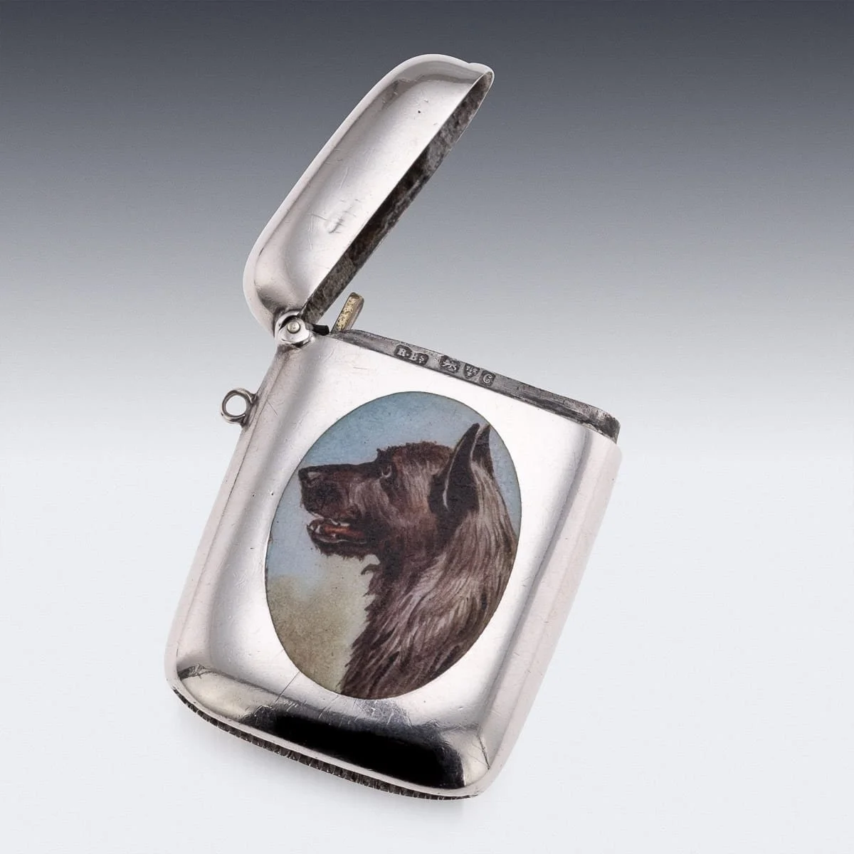 PUSHKINS.COM - J12064 - ANTIQUE 20thC EDWARDIAN SOLID SILVER VESTA CASE WITH ENAMEL DETAILING c.1903 - 06.jpg