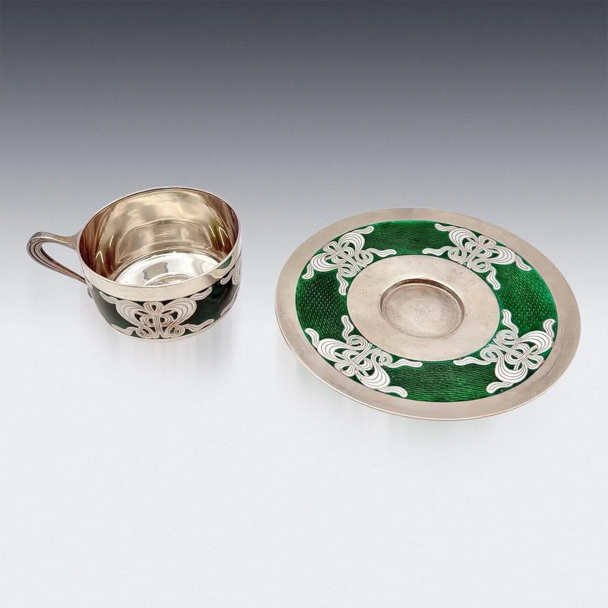 PUSHKINS.COM - T12392 - ANTIQUE 20thC NORWEGIAN SOLID SILVER & GUILLOCHÉ ENAMEL CUP & SAUCER c.1900 - 06.jpg