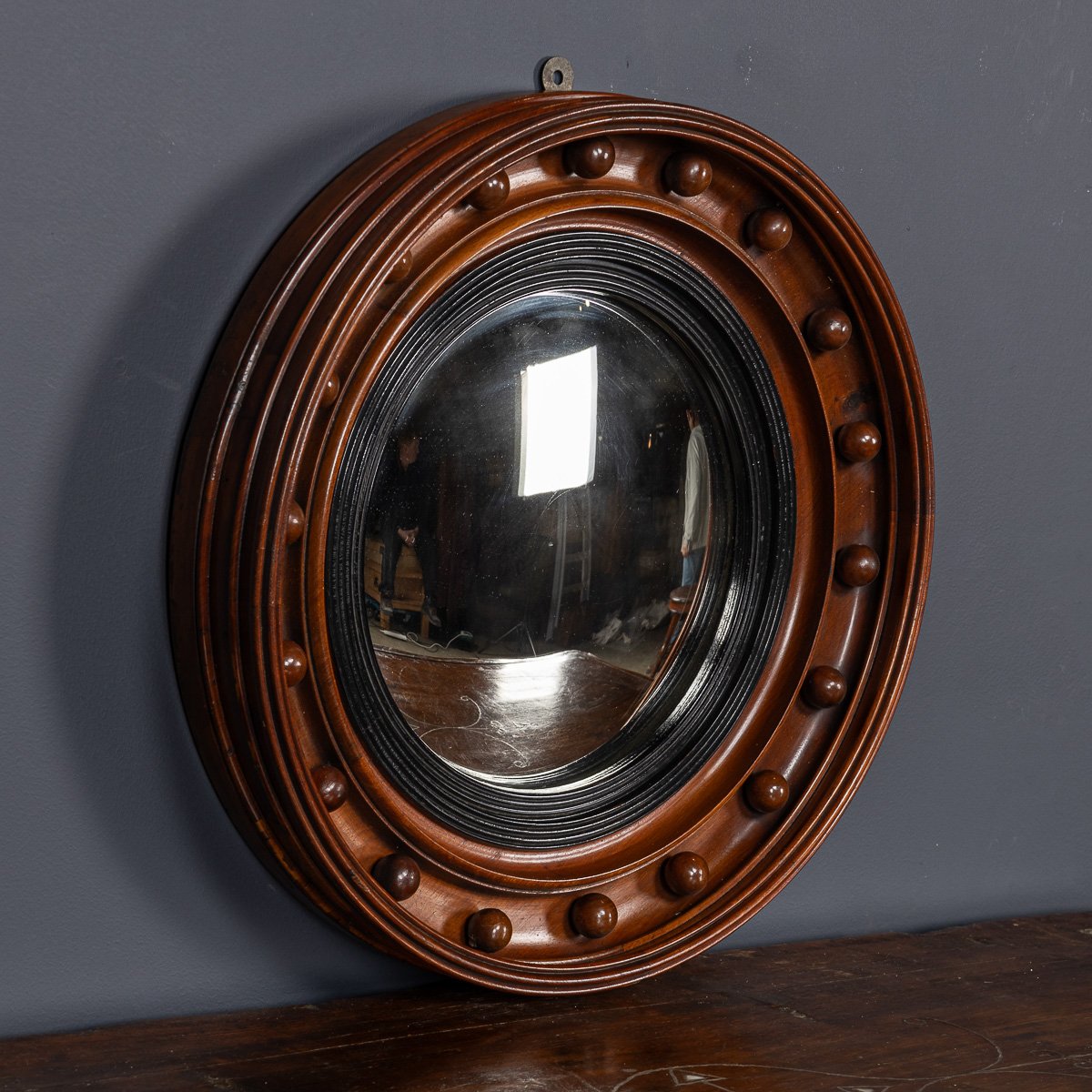 PUSHKINS.COM - D11342 - ANTIQUE 19thC REGENCY MAHOGANY FRAMED CONVEX MIRROR - 04.jpg