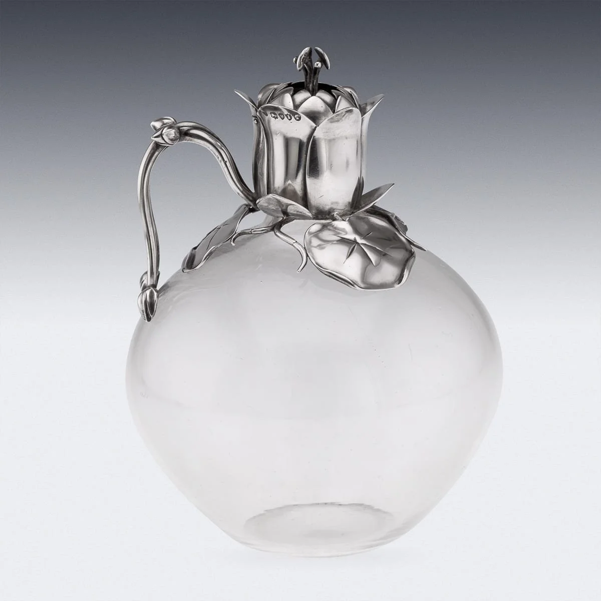 PUSHKINS.COM - J11489 - ANTIQUE 19thC VICTORIAN SOLID SILVER & CLEAR GLASS CLARET JUG c.1884 - 07.jpg
