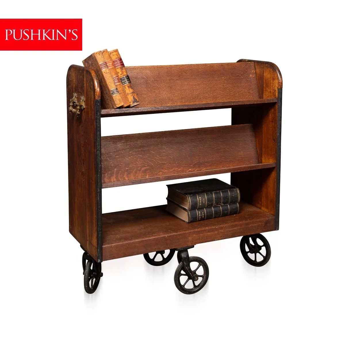 PUSHKINS.COM - D11767 - ANTIQUE 20thC EDWARDIAN OAK LIBRARY TROLLEY c.1900 - 02.jpg