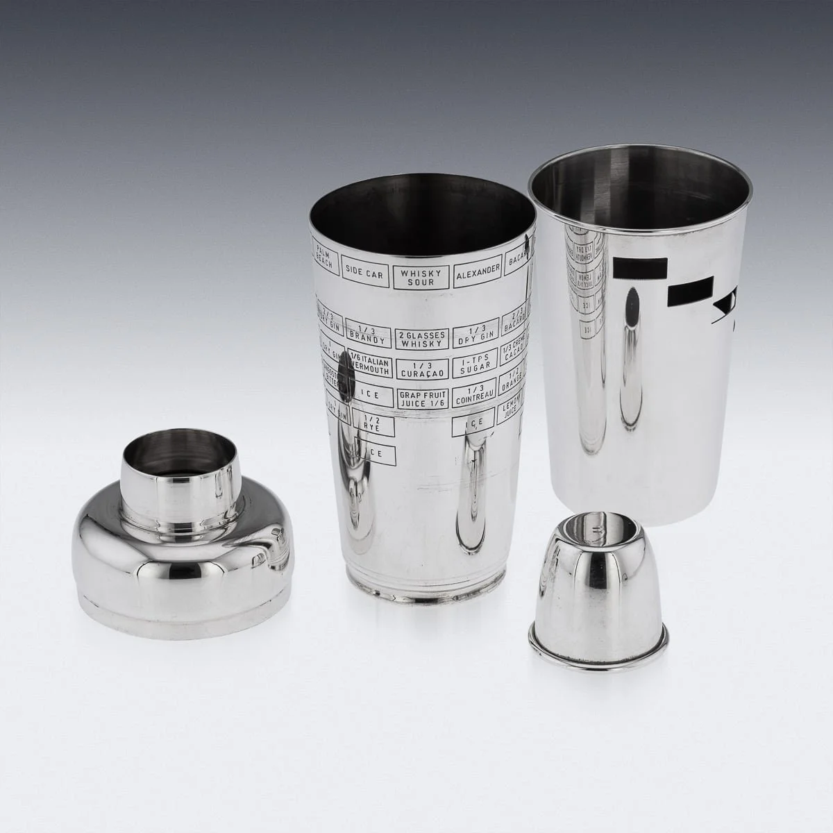PUSHKINS.COM - A8553 - VINTAGE 20thC ITALIAN SOLID SILVER "DIAL A DRINK" MENU COCKTAIL SHAKER c.1960 -07.jpg