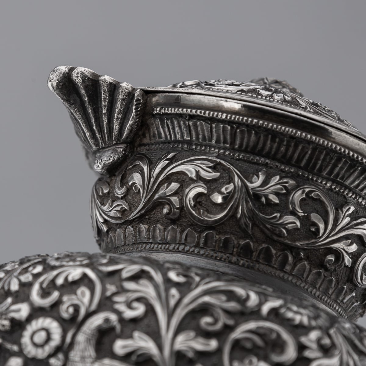 PUSHKINS.COM - ANTIQUE 19thC INDIAN CUTCH SOLID SILVER THREE PIECE TEA SET, V KISHORE c.1890 - 8.jpg
