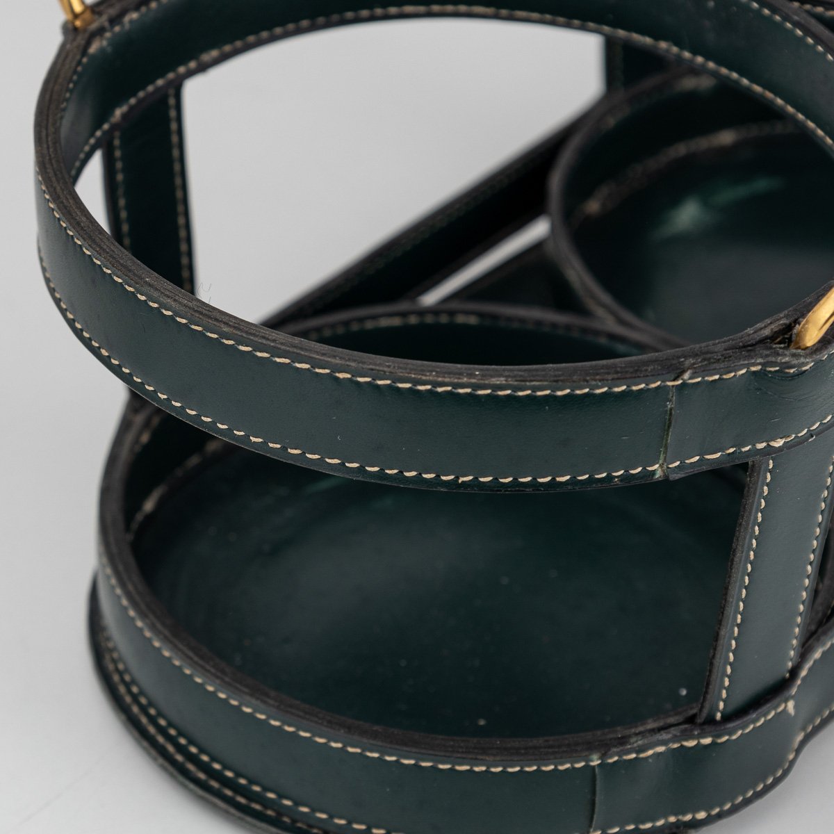 PUSHKINS.COM - D11154 - 20thC FRENCH PAIR OF BACCARAT DECANTERS & HERMES LEATHER BASKET BY JACQUES ADNET - 15.jpg