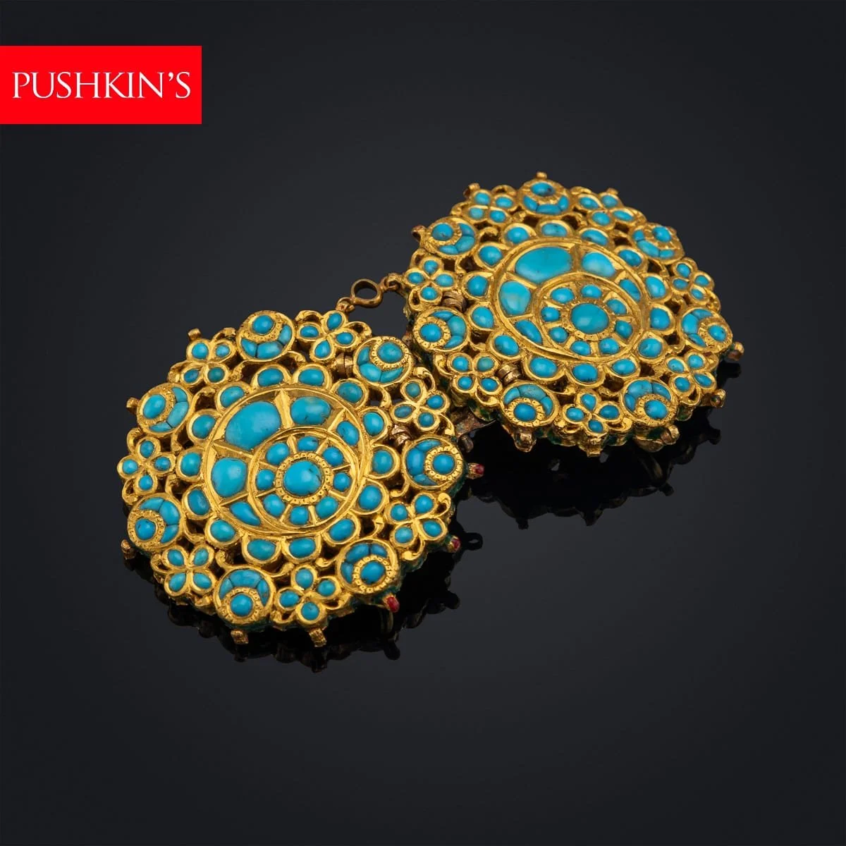 PUSHKINS.COM - A00150 - ANTIQUE 20thC INDIAN (JAIPUR) SOLID GOLD, TURQUOISE & ENAMEL BELT BUCKLE c.1920 - 02.jpg