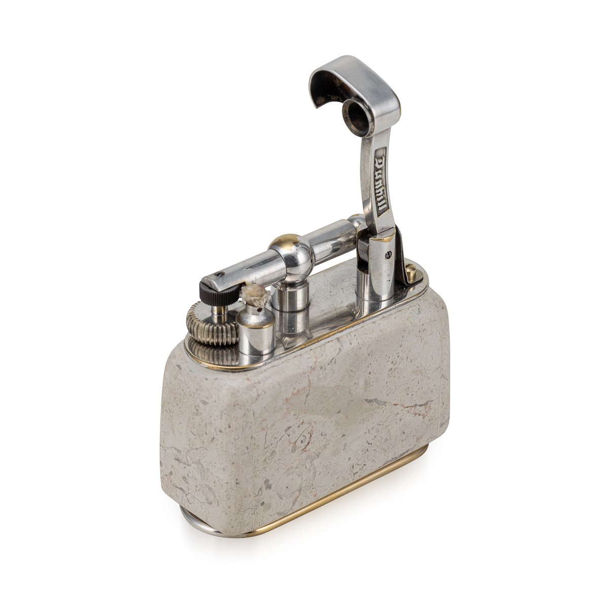 PUSHKINS.COM - D11369 - VINTAGE 20thC TRAVERTINE MARBLE & SILVER PLATED DUNHILL TABLE LIGHTER c.1960 - 08.jpg