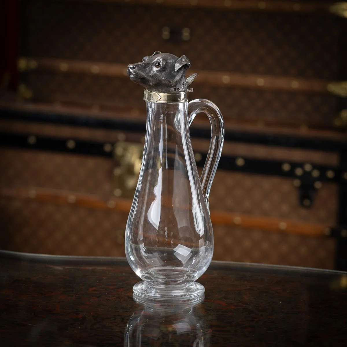 PUSHKINS.COM - J11562 - ANTIQUE 19thC VICTORIAN SOLID SILVER & CLEAR GLASS NOVELTY DOG CLARET JUG c.1884 - 03.jpg