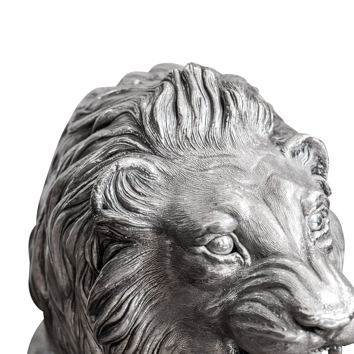 PUSHKIN ANTIQUES - STUNNING 20thC ITALIAN SOLID SILVER STATUE OF A LION ON MARBLE BASE c.1970 - 08.jpg