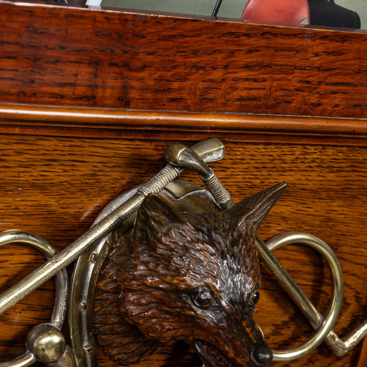 PUSHKINS.COM - D11135 - ANTIQUE 19thC VICTORIAN NEWSPAPER RACK WITH FOX HEAD & BRASS DETAIL c.1890 - 10.jpg
