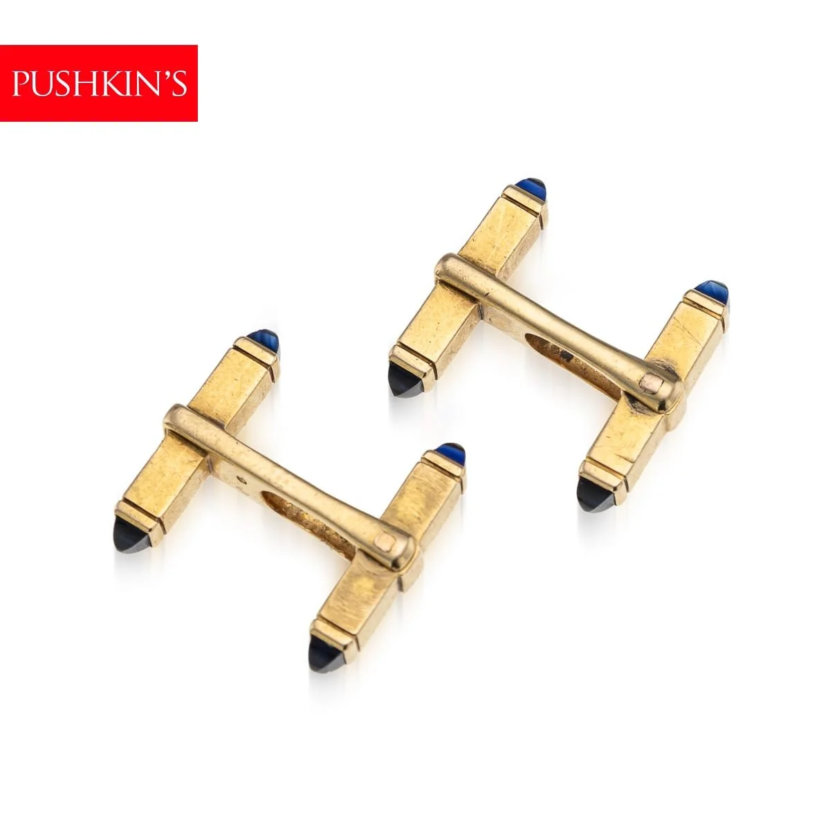 PUSHKINS.COM - J12221 - VINTAGE 20thC 18K GOLD & SAPPHIRE CUFFLINKS IN THE MANNER OF CARTIER - 2.jpg