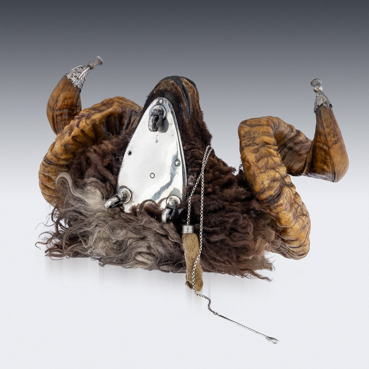PUSHKINS.COM - ANTIQUE 19thC VICTORIAN SILVER MOUNTED RAM’S HEAD SNUFF MULL c.1874 - 6.jpg