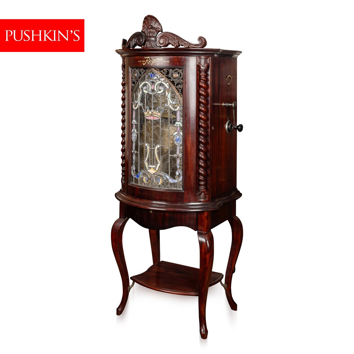 PUSHKINS.COM - NS11405 - ANTIQUE 20thC AMERICAN %22THE REGINA CO%22 12 DISC AUTOMATIC MUSIC PLAYING CABINET BOX c.1900 - 06.jpg