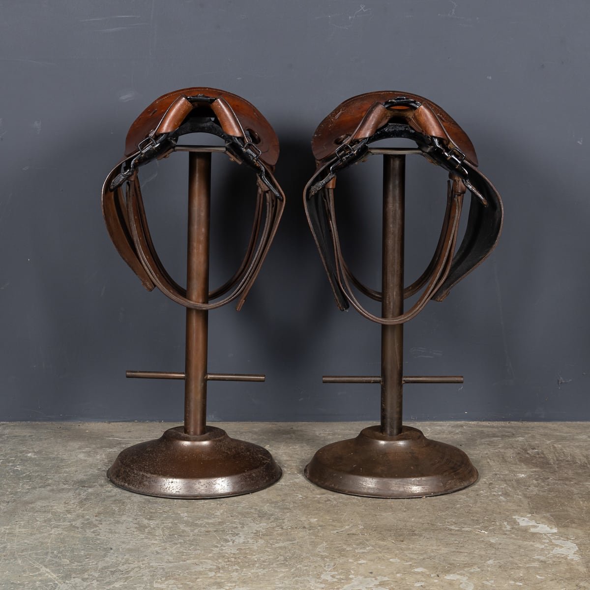 PUSHKIN'S - ANTIQUE 20thC WWI HORSE SADDLE BAR STOOLS c.1920 - 6.jpg