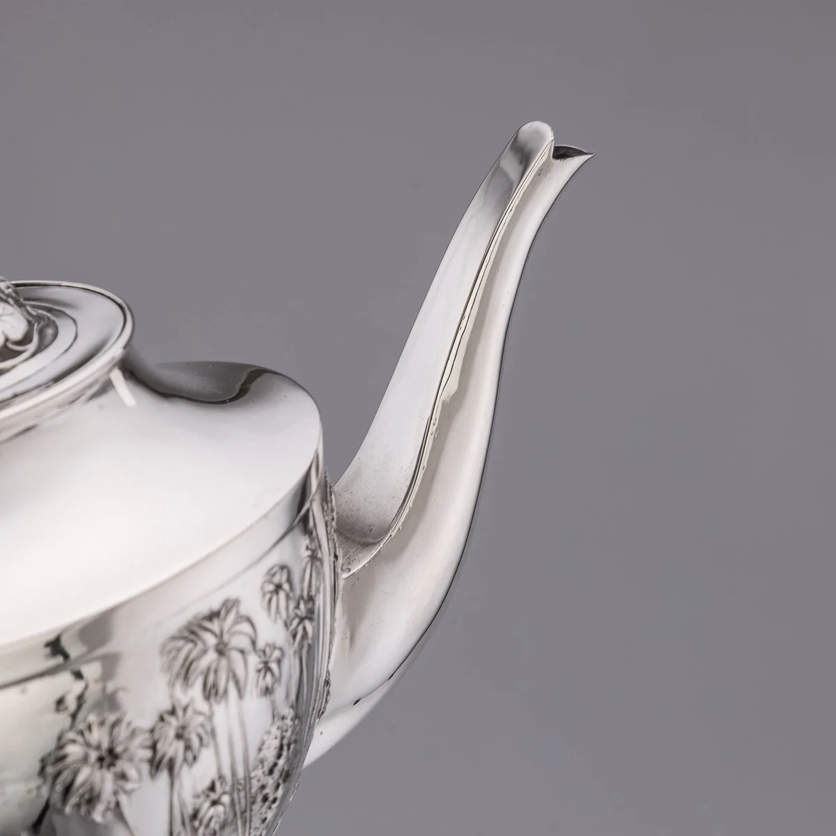 PUSHKINS.COM - A11065 - ANTIQUE 19thC INDIAN STYLE THREE PIECE SOLID SILVER TEA SET, REED & BARTON c1900 - 12.jpg