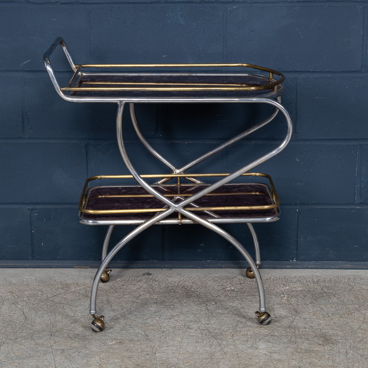 PUSHKINS.COM - B11305 - VINTAGE 20thC ITALIAN STEEL & GLASS DRINKS TROLLEY WITH MARBLE EFFECT c.1980 - 07.jpg