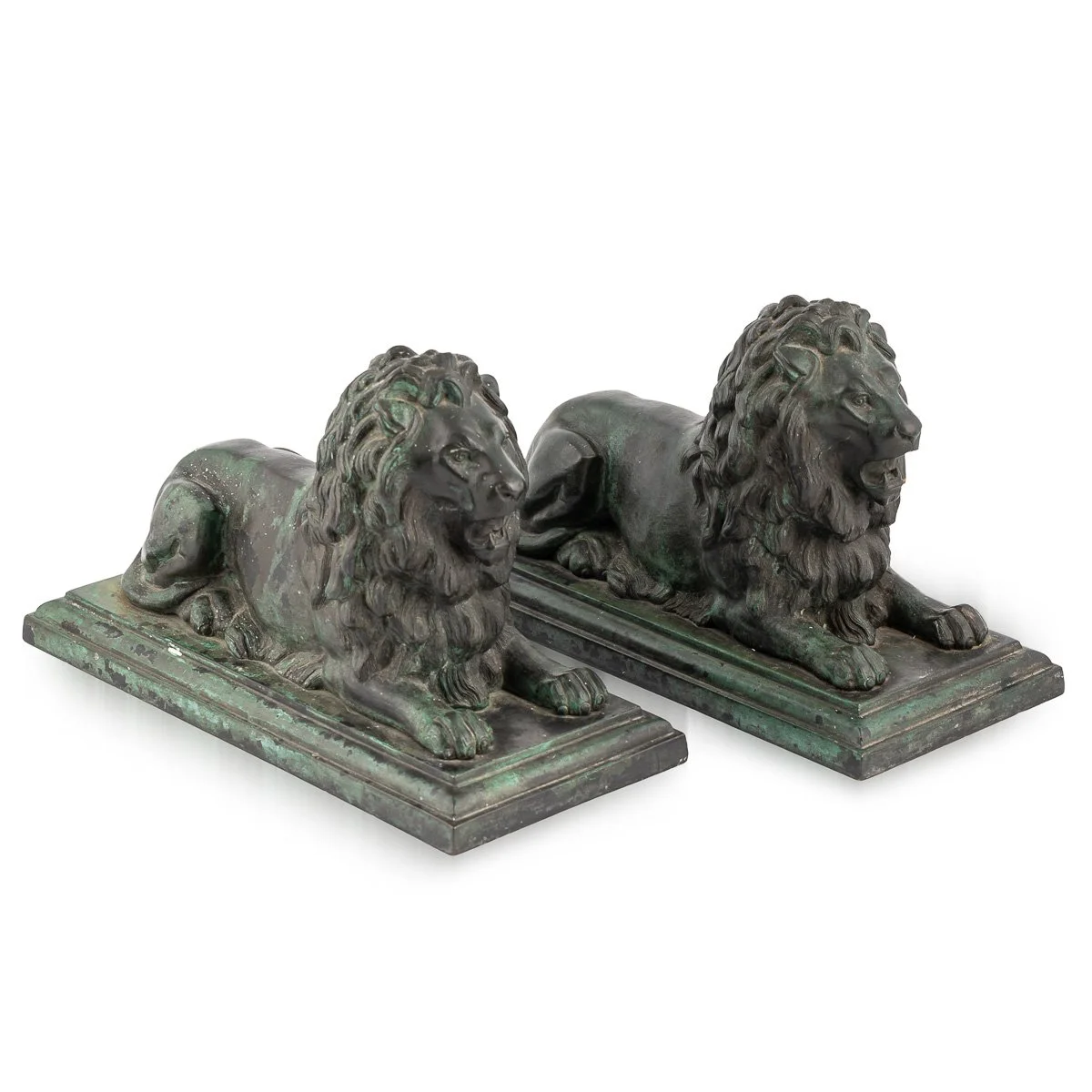 PUSHKINS.COM - A00160 - ANTIQUE 19thC VICTORIAN PAIR OF VERDIGRIS PATINATED BRONZE TRAFALGAR LIONS c.1870 - 05.jpg