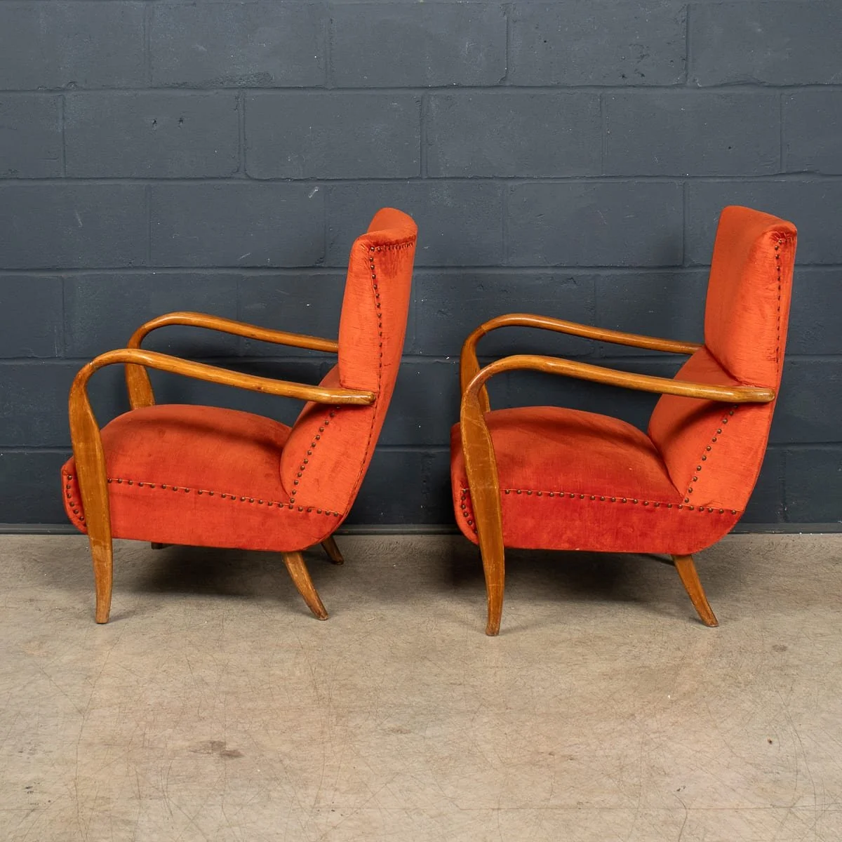 PUSHKINS.COM - B12789 - VINTAGE 20thC ITALIAN RED FABRIC ARMCHAIRS c.1950 - 05.jpg