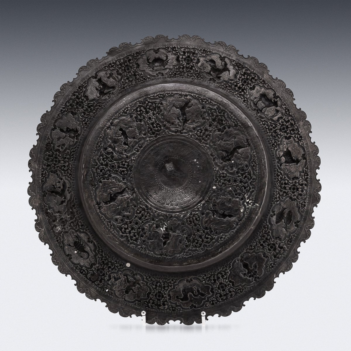 PUSHKINS.COM - A00021 - ANTIQUE 20thC BURMESE SOLID SILVER MYTHOLOGICAL ZODIAC REPOUSSÉ SALVER c.1900 - 05.jpg