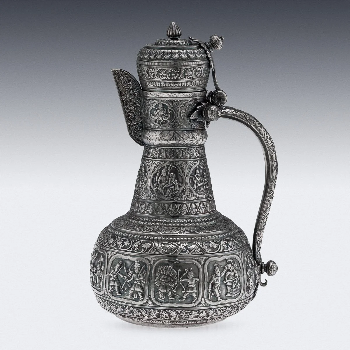 PUSHKINS.COM - A00112 - ANTIQUE 19thC INDIAN SOLID SILVER WATER EWER, POONA c.1880 - 05.jpg