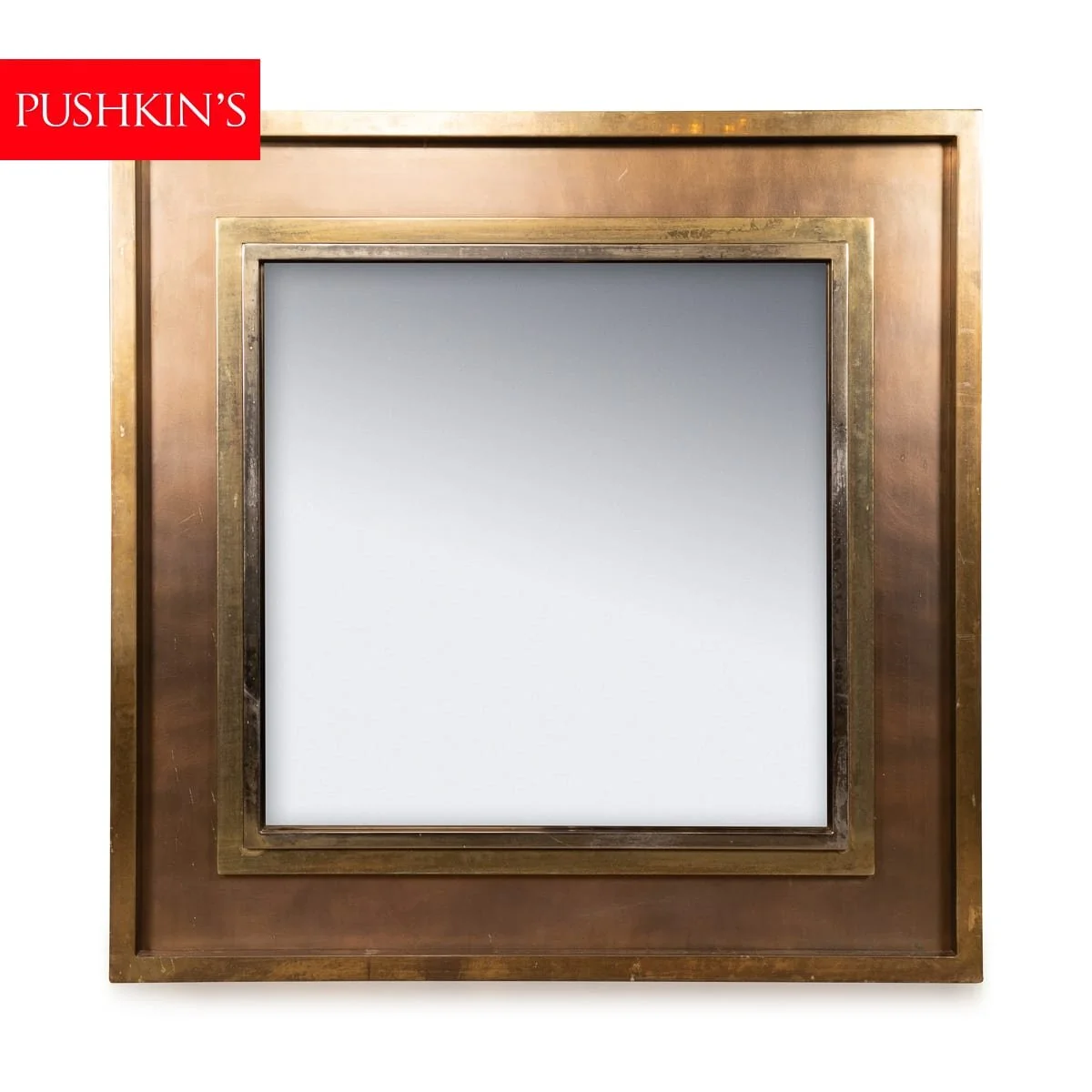 PUSHKINS.COM - Z12124 - VINTAGE 20thC BRASS & BRONZED SQUARE MIRROR BY BELGO CHROM, BELGIUM - 02.jpg