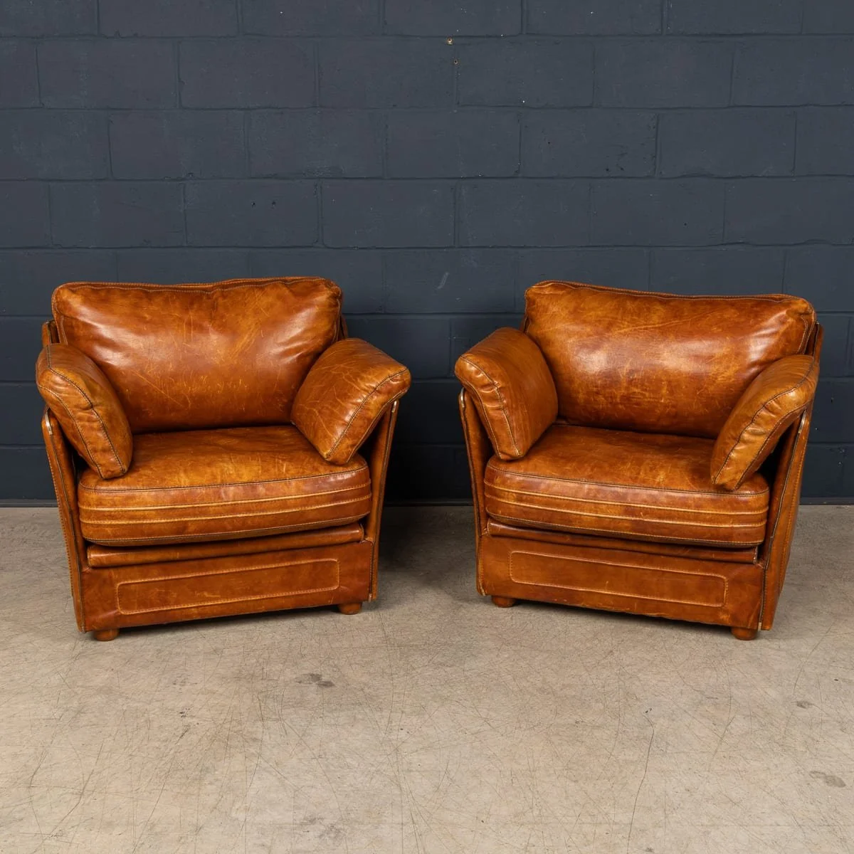 PUSHKINS.COM - B11839 - VINTAGE 20thC FRENCH PAIR OF LEATHER ARMCHAIRS IN THE MANNER OF ROCHE BOBOIS - 03.jpg