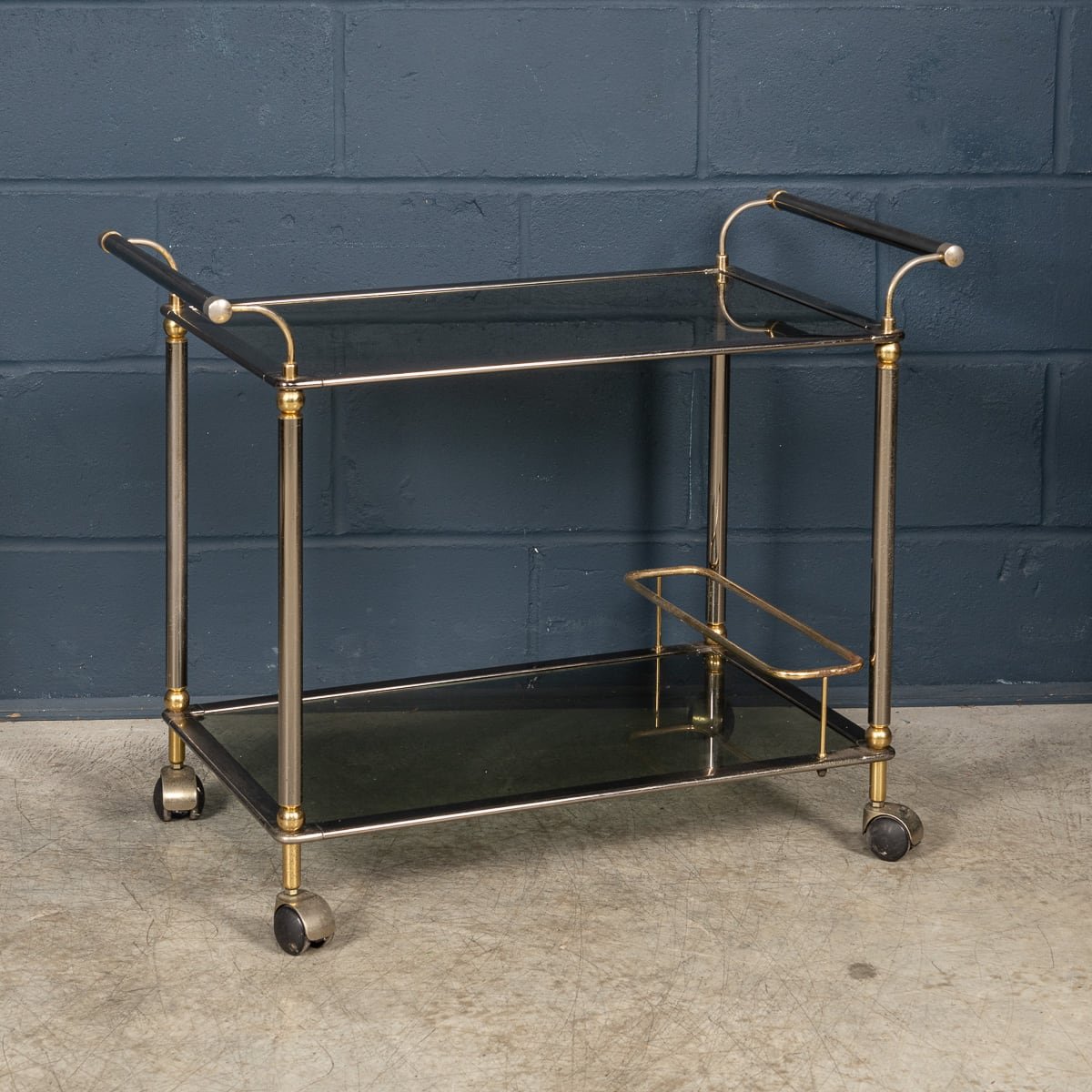 PUSHKINS.COM - VINTAGE 20thC ITALIAN STEEL & BRASS FRAMED DRINKS TROLLEY c.1980 - 1191.jpg