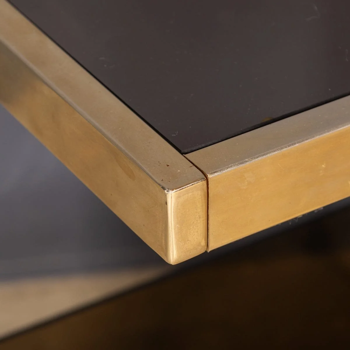 PUSHKINS.COM - Z12414 - VINTAGE 20thC BRASS, CHROME & GLASS "N" TABLE BY BELGO CHROM, BELGIUM c.1970 - 17.jpg