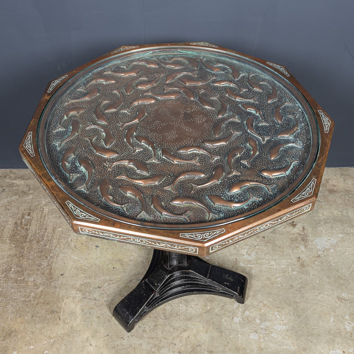PUSHKINS.COM - D11134 - VINTAGE 20thC SPANISH EMBOSSED COPPER TABLE BY MALART c.1930 - 05.jpg