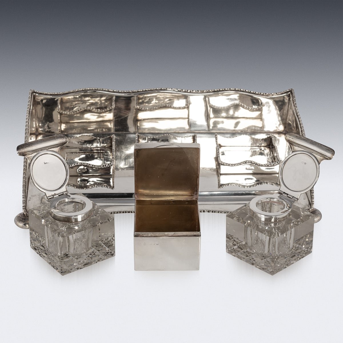 PUSHKINS.COM - B11247d - ANTIQUE 20thC EDWARDIAN SOLID SILVER INKWELL DESK SET, CHESTER c.1908 - 07.jpg