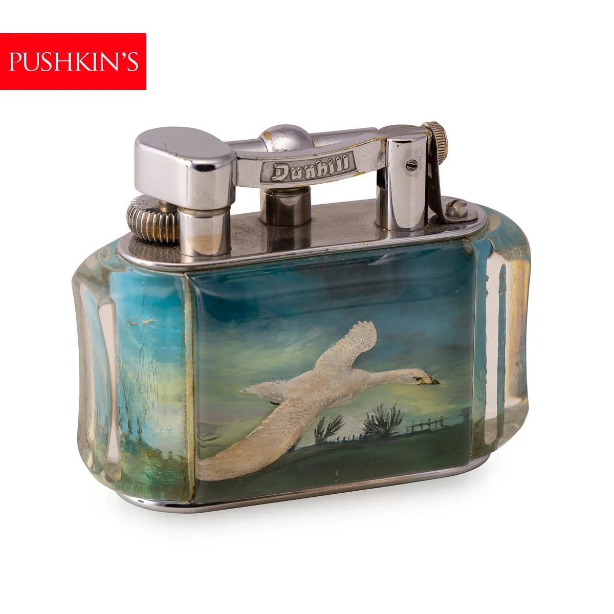 PUSHKINS.COM - D11806 - 20thC DUNHILL 'AQUARIUM' 'BIRDS IN FLIGHT' TABLE LIGHTER c.1950 - 02.jpg