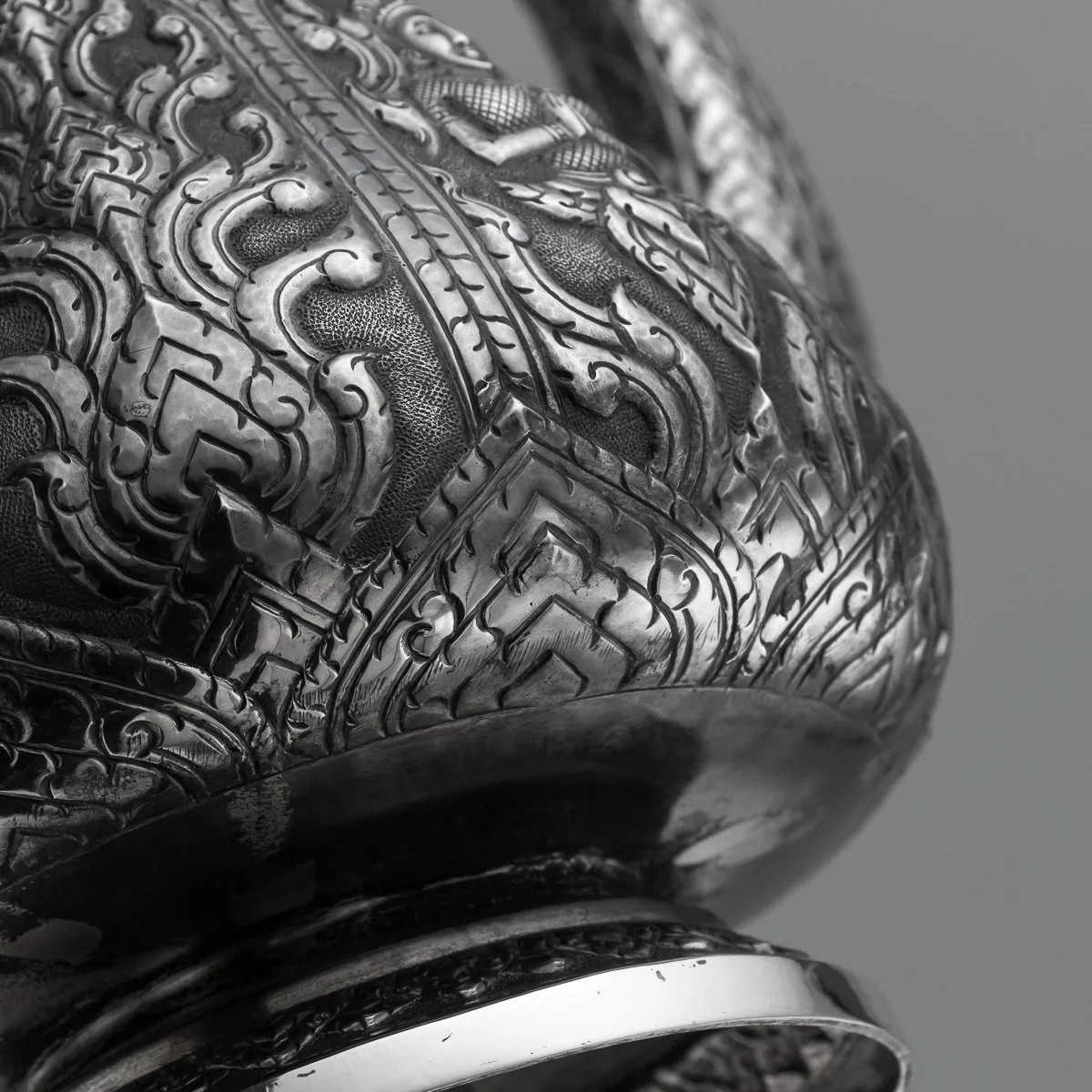 PUSHKINS.COM - A00116 - ANTIQUE 20thC THAI SOLID SILVER FOUR PIECE TEA SET ON TRAY c.1950 - 27.jpg