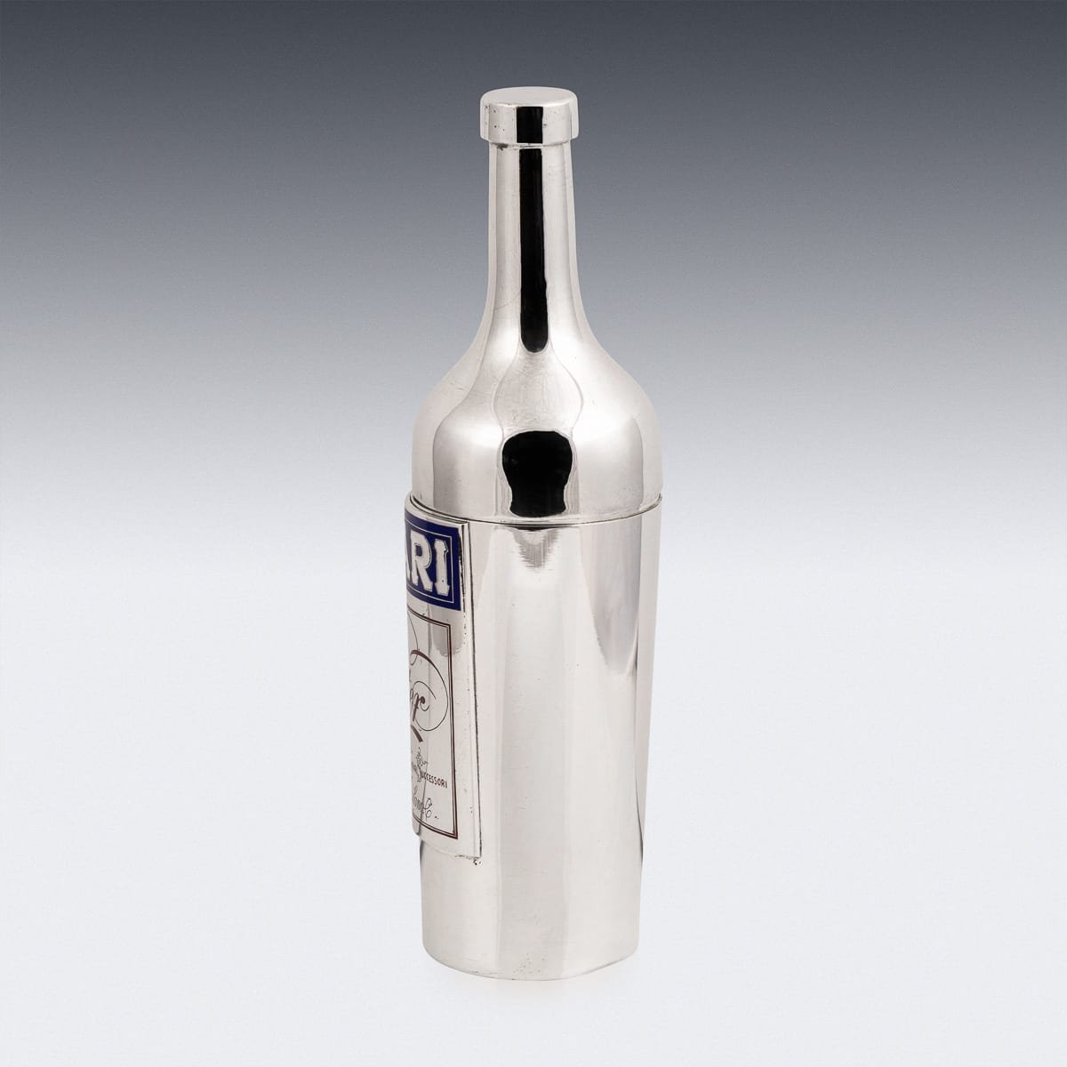 PUSHKINS.COM - B11837 - 20thC ITALIAN SILVER PLATED NOVELTY 'CAMPARI BOTTLE' COCKTAIL SHAKER c.1970 - 04.jpg