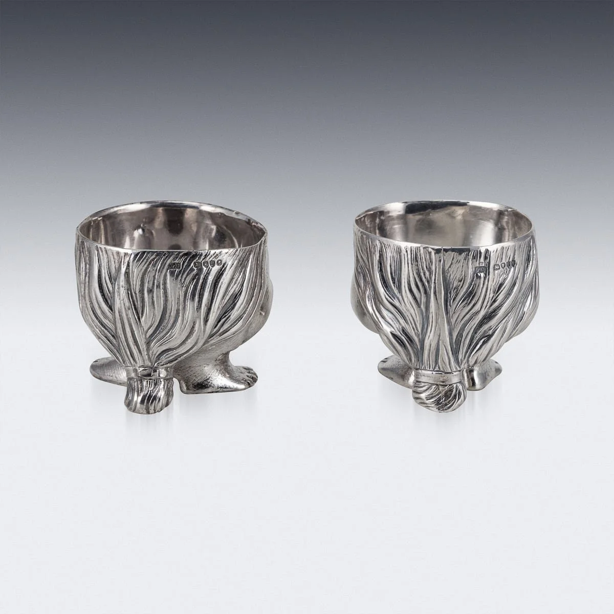 PUSHKIN'S - ANTIQUE 19thC VICTORIAN SOLID SILVER PAIR OF GROTESQUE SALTS, LONDON c.1880 - 5.jpg