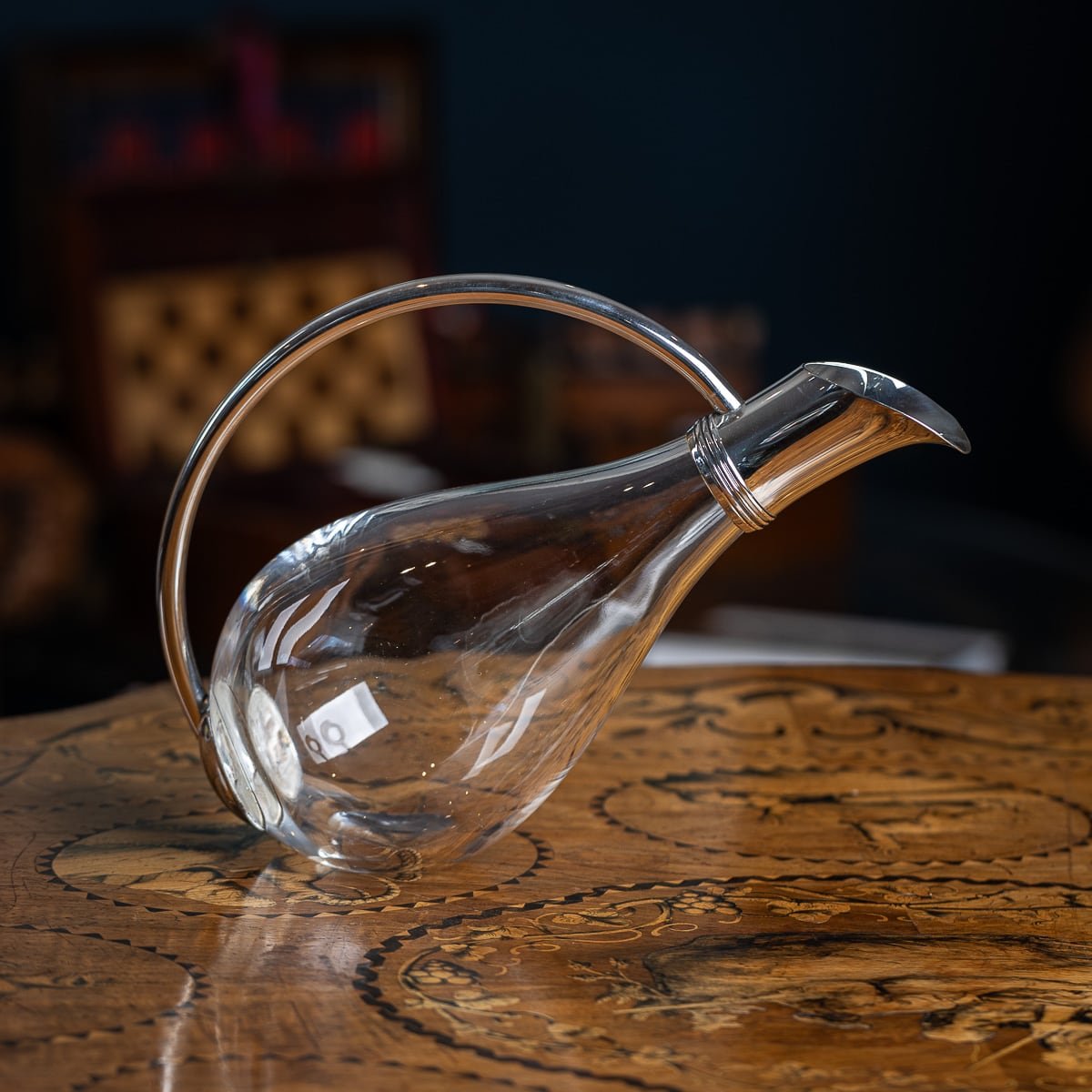 PUSHKIN'S - MODERN 21stC BRITISH SOLID SILVER MOUNTED GLASS WINE JUG, ASPREY c.2004 - 2.jpg