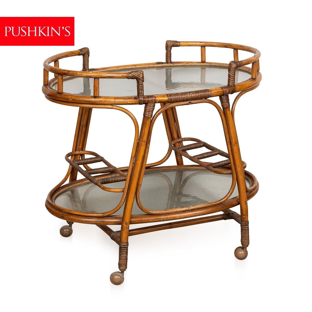 PUSHKIN'S - 20thC ITALIAN BAMBOO DRINKS TROLLEY c.1970 - 1.jpg
