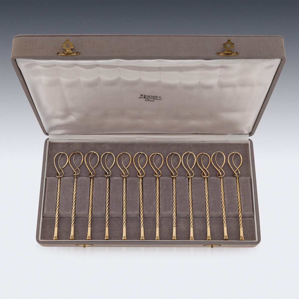 PUSHKINS.COM - J11258 - VINTAGE 20thC SET OF 12 HERMÈS GILT SOLID SILVER GILT CHAMPAGNE STIRRERS, FRANCE - 04.jpg