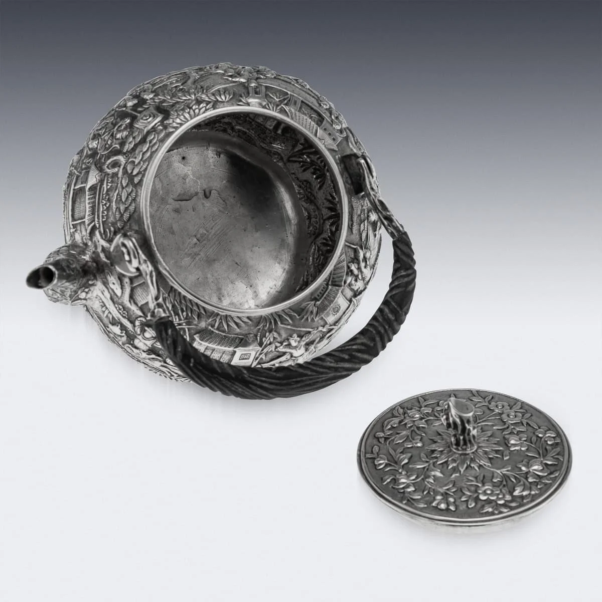 PUSHKINS.COM - A00238 - ANTIQUE 19thC CHINESE EXPORT SOLID SILVER TEAPOT, LEE CHING c.1890 -09.jpg